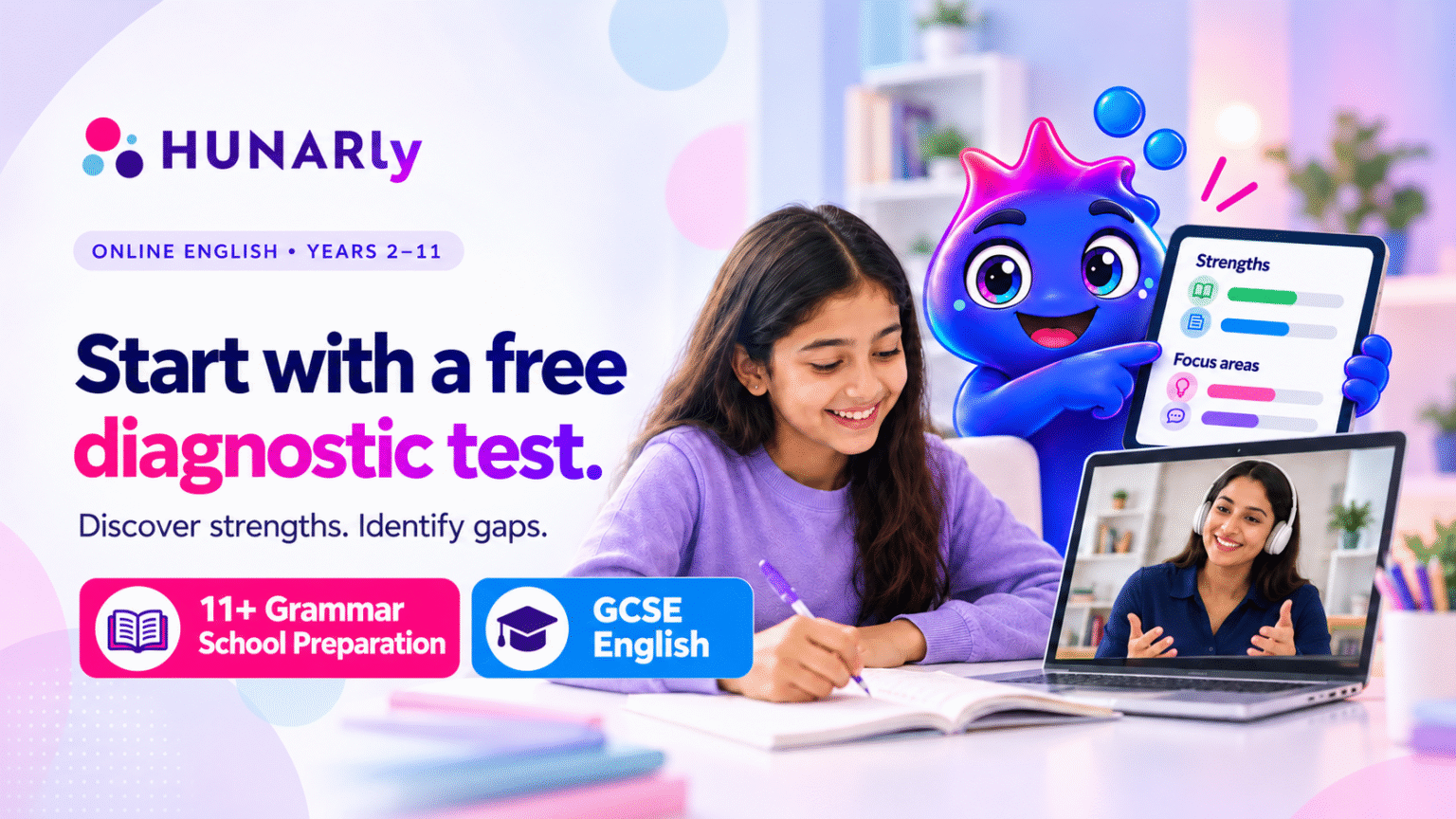 HUNARly online English banner with course labels